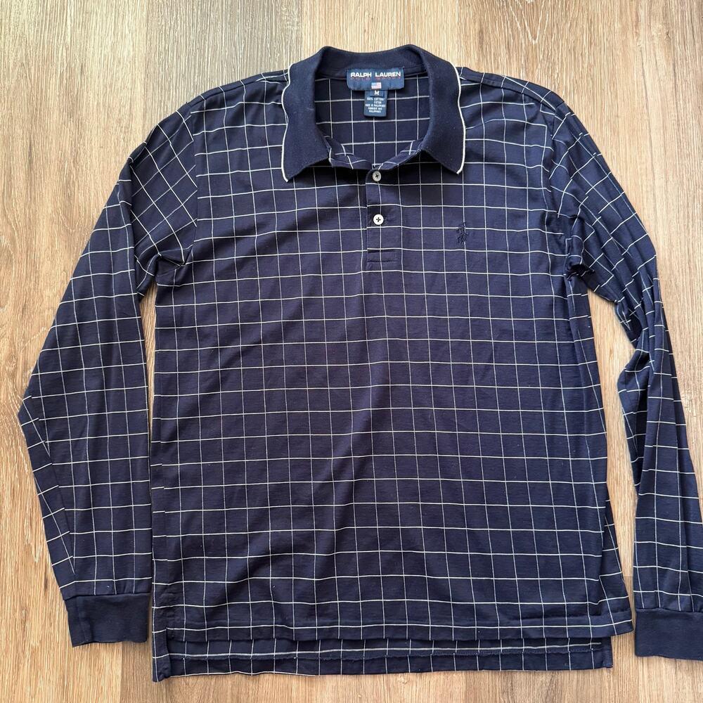 Vintage Ralph Lauren polo sport navy blue plaid womens size M golf preppy